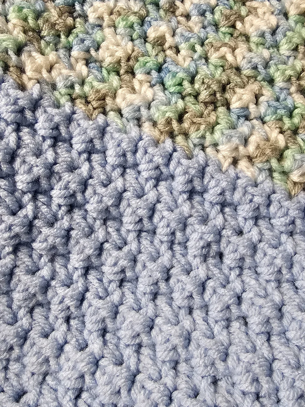 Handmade Crochet Throw Baby Blanket in Pastel Blue and Multicolor 39x60